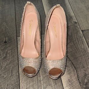Dream Pairs Women's Sparkling Gold Peep Toe Heels